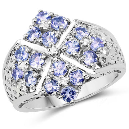 1.65 Carat Genuine Tanzanite and White Topaz .925 Sterling Silver Ring Bids.com