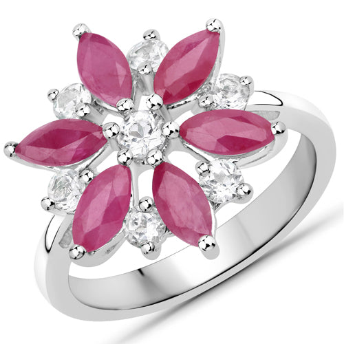 1.81 Carat Genuine Ruby and White Topaz .925 Sterling Silver Ring Bids.com