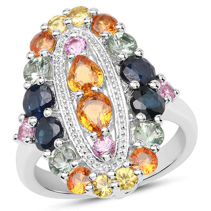 3.84 Carat Genuine Multi Sapphire .925 Sterling Silver Ring Bids.com