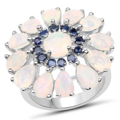 3.98 Carat Genuine Ethiopian Opal and Blue Sapphire .925 Sterling Silver Ring Bids.com