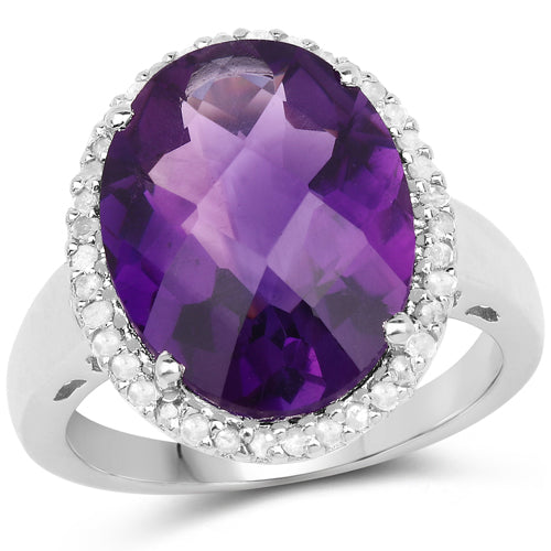 7.94 Carat Genuine Amethyst and White Diamond .925 Sterling Silver Ring Bids.com