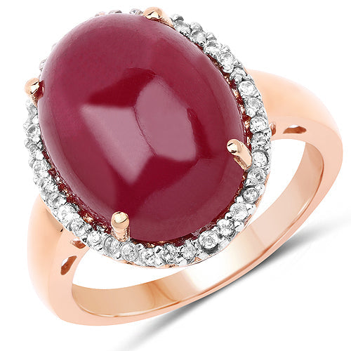 14K Rose Gold Plated 16.69 Carat Genuine Glass Filled Ruby and White Topaz .925 Sterling Silver Ring Bids.com