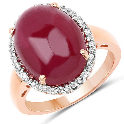 14K Rose Gold Plated 16.69 Carat Genuine Glass Filled Ruby and White Topaz .925 Sterling Silver Ring Bids.com
