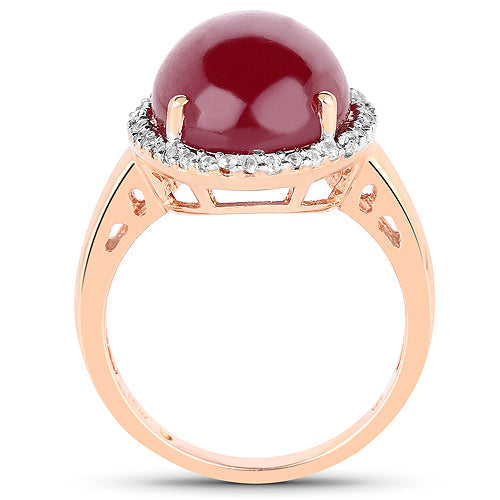 14K Rose Gold Plated 16.69 Carat Genuine Glass Filled Ruby and White Topaz .925 Sterling Silver Ring Bids.com
