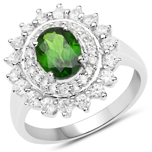 2.40 Carat Genuine Chrome Diopside and White Zircon .925 Sterling Silver Ring Bids.com