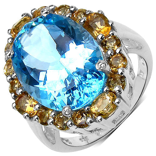 12.73 Carat Genuine Blue Topaz & Citrine .925 Sterling Silver Ring Bids.com