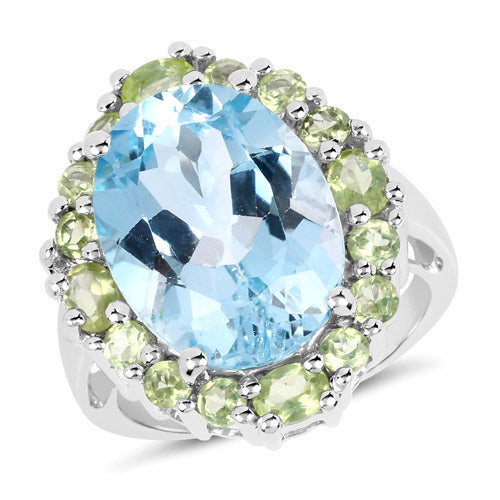 12.77 Carat Genuine Blue Topaz and Peridot .925 Sterling Silver Ring Bids.com