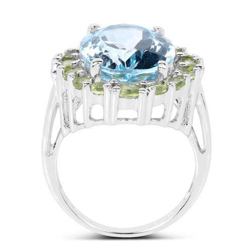 12.77 Carat Genuine Blue Topaz and Peridot .925 Sterling Silver Ring Bids.com