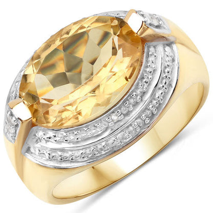 4.56 Carat Genuine Citrine and White Diamond .925 Sterling Silver Ring Bids.com