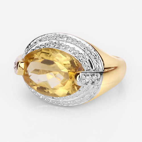 4.56 Carat Genuine Citrine and White Diamond .925 Sterling Silver Ring Bids.com