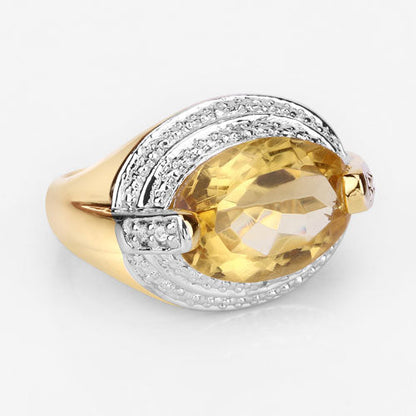 4.56 Carat Genuine Citrine and White Diamond .925 Sterling Silver Ring Bids.com