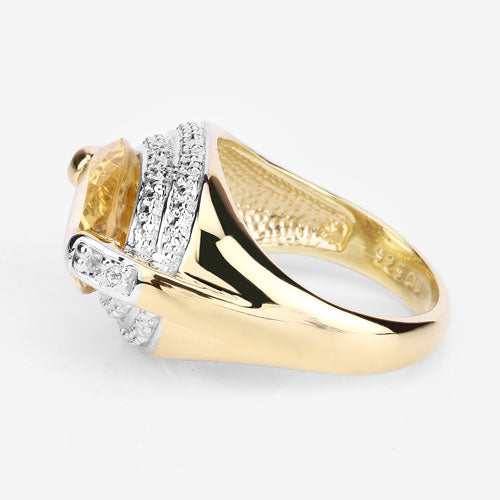 4.56 Carat Genuine Citrine and White Diamond .925 Sterling Silver Ring Bids.com