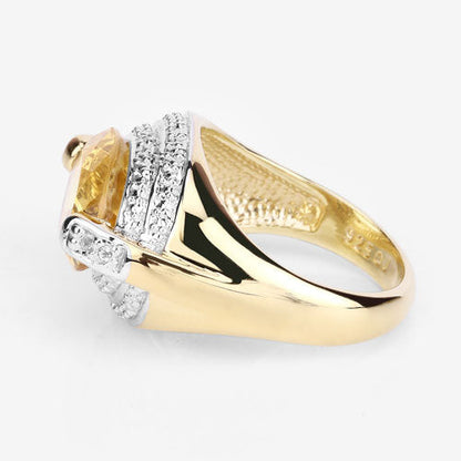 4.56 Carat Genuine Citrine and White Diamond .925 Sterling Silver Ring Bids.com