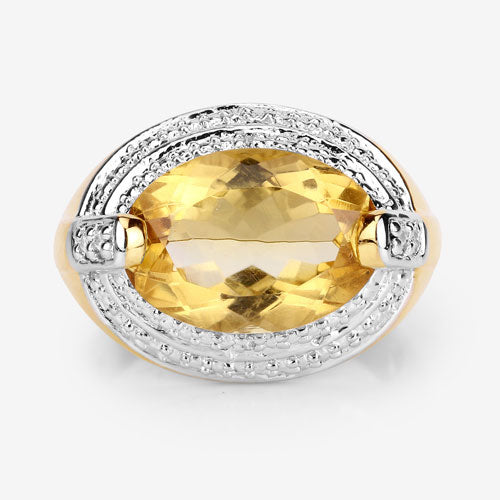 4.56 Carat Genuine Citrine and White Diamond .925 Sterling Silver Ring Bids.com