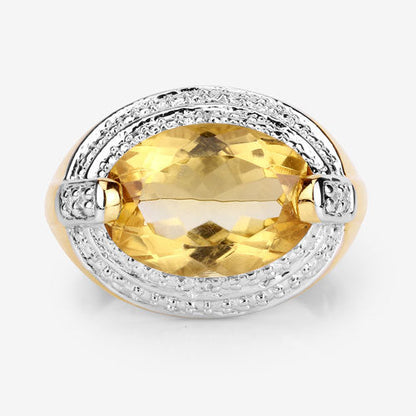 4.56 Carat Genuine Citrine and White Diamond .925 Sterling Silver Ring Bids.com