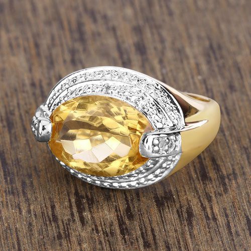 4.56 Carat Genuine Citrine and White Diamond .925 Sterling Silver Ring Bids.com