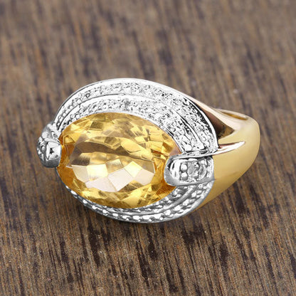 4.56 Carat Genuine Citrine and White Diamond .925 Sterling Silver Ring Bids.com