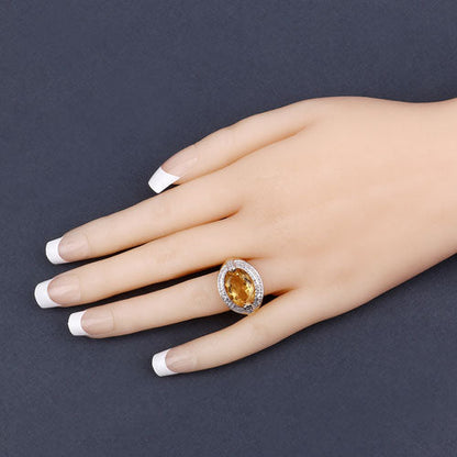 4.56 Carat Genuine Citrine and White Diamond .925 Sterling Silver Ring Bids.com