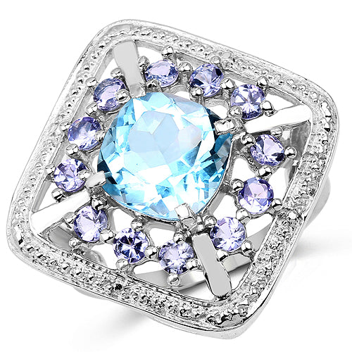 4.24 Carat Genuine Blue Topaz and Tanzanite .925 Sterling Silver Ring Bids.com