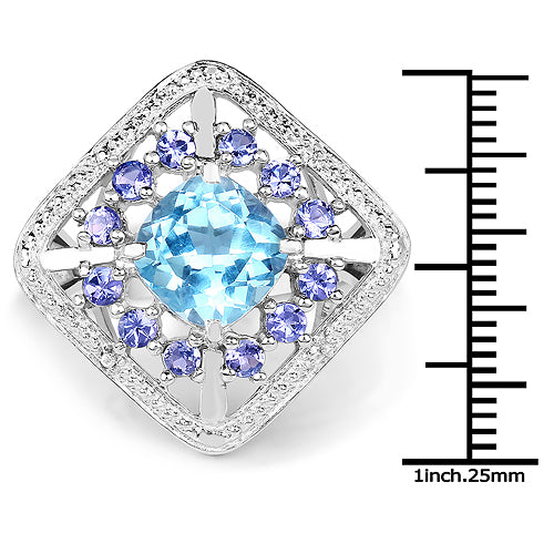 4.24 Carat Genuine Blue Topaz and Tanzanite .925 Sterling Silver Ring Bids.com
