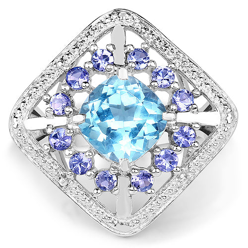 4.24 Carat Genuine Blue Topaz and Tanzanite .925 Sterling Silver Ring Bids.com