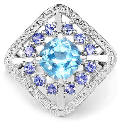4.24 Carat Genuine Blue Topaz and Tanzanite .925 Sterling Silver Ring Bids.com
