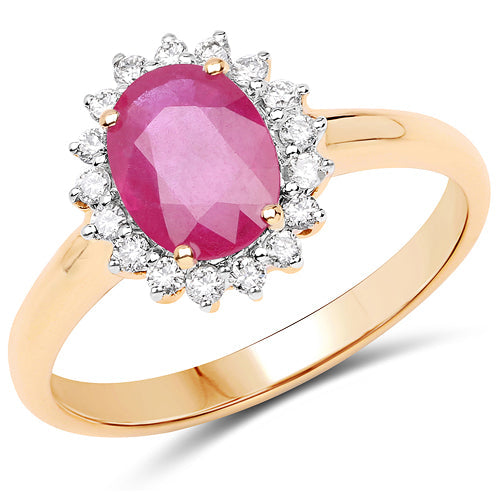 1.48 Carat Genuine Ruby and White Diamond 14K Yellow Gold Ring Bids.com
