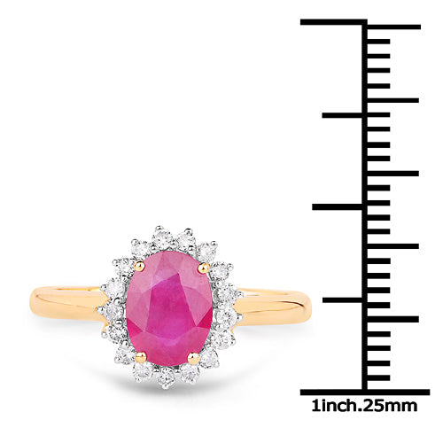 1.48 Carat Genuine Ruby and White Diamond 14K Yellow Gold Ring Bids.com