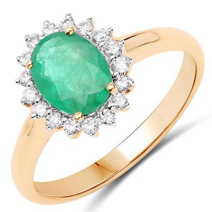 1.39 Carat Genuine Zambian Emerald and White Diamond 10K Yellow Gold Ring Bids.com