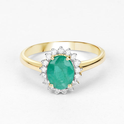 1.39 Carat Genuine Zambian Emerald and White Diamond 10K Yellow Gold Ring Bids.com