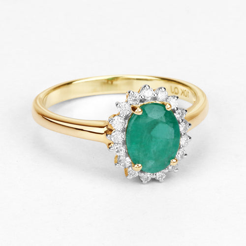 1.39 Carat Genuine Zambian Emerald and White Diamond 10K Yellow Gold Ring Bids.com