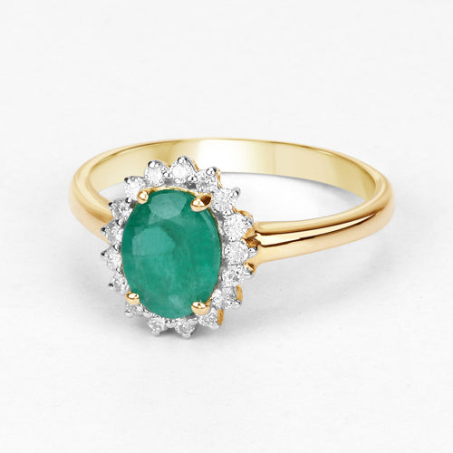 1.39 Carat Genuine Zambian Emerald and White Diamond 10K Yellow Gold Ring Bids.com