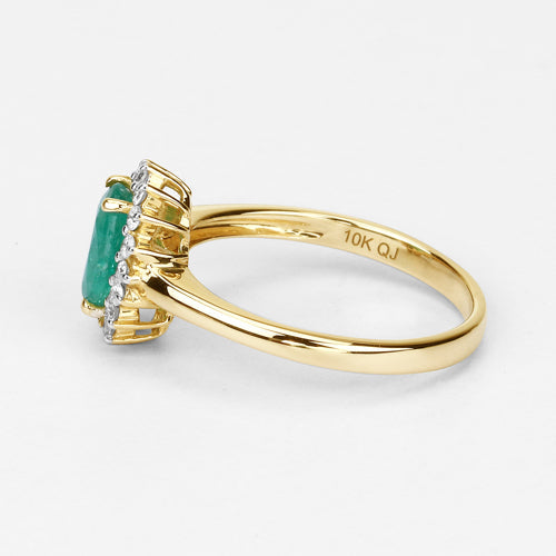 1.39 Carat Genuine Zambian Emerald and White Diamond 10K Yellow Gold Ring Bids.com