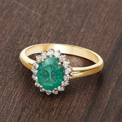 1.39 Carat Genuine Zambian Emerald and White Diamond 10K Yellow Gold Ring Bids.com
