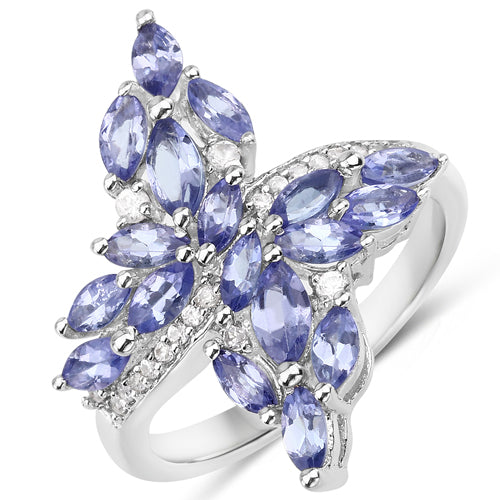 1.73 Carat Genuine Tanzanite and White Zircon .925 Sterling Silver Ring Bids.com
