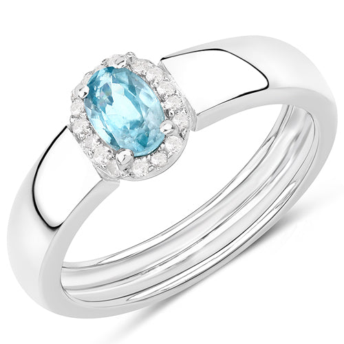 0.68 Carat Genuine Blue Zircon and White Zircon .925 Sterling Silver Ring Bids.com
