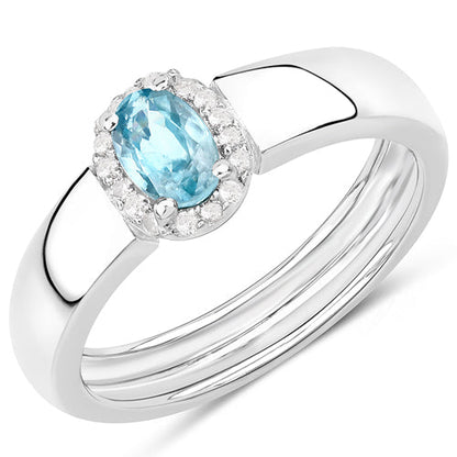 0.68 Carat Genuine Blue Zircon and White Zircon .925 Sterling Silver Ring Bids.com