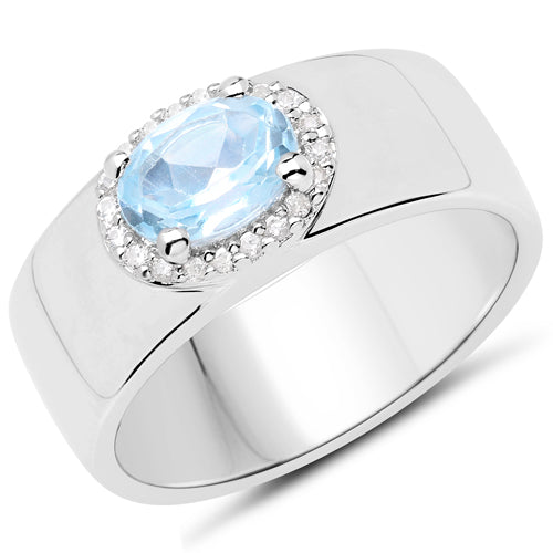 1.07 Carat Genuine Blue Topaz and White Topaz .925 Sterling Silver Ring Bids.com