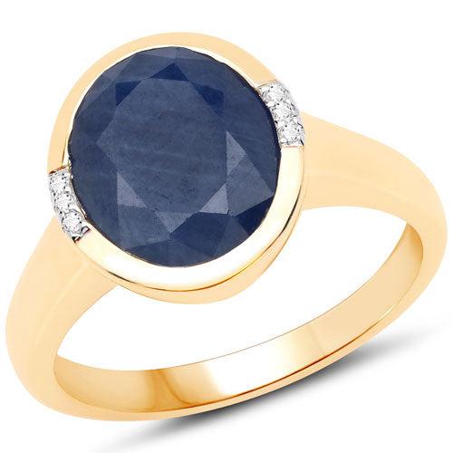 4.85 Carat Genuine Blue Sapphire and White Diamond 14K Yellow Gold Ring Bids.com