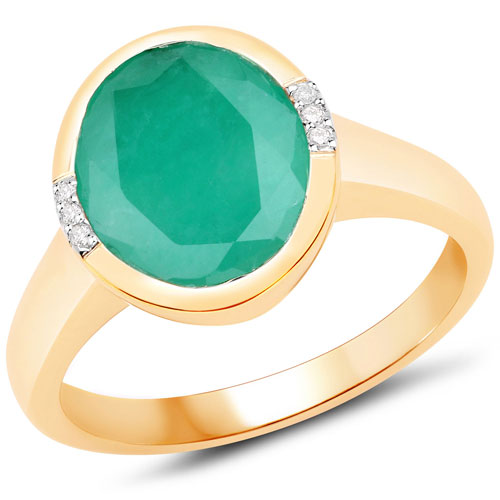 3.22 Carat Genuine Emerald and White Diamond 14K Yellow Gold Ring Bids.com