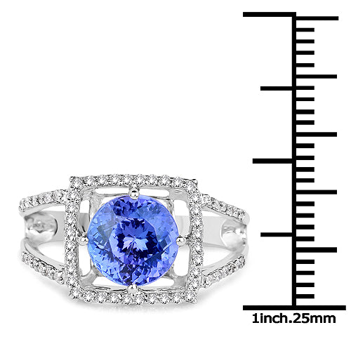 14K White Gold 3.26 Carat Genuine Tanzanite and White Diamond Ring Bids.com