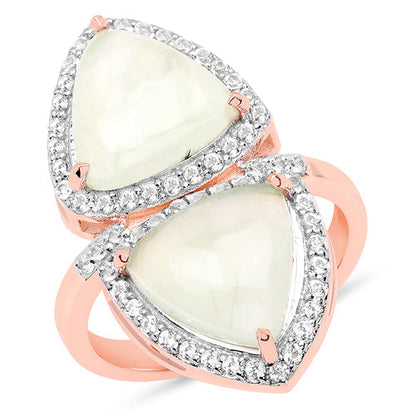 18K Rose Gold Plated 7.58 Carat Genuine Prehnite and White Topaz .925 Sterling Silver Ring Bids.com