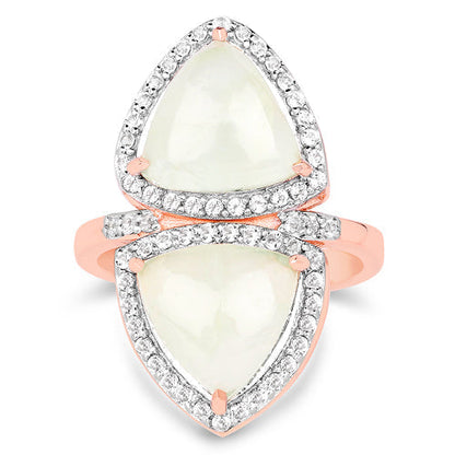 18K Rose Gold Plated 7.58 Carat Genuine Prehnite and White Topaz .925 Sterling Silver Ring Bids.com