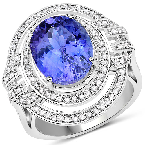 14K White Gold 6.83 Carat Genuine Tanzanite and White Diamond Ring Bids.com