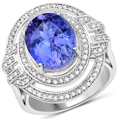 14K White Gold 6.83 Carat Genuine Tanzanite and White Diamond Ring Bids.com