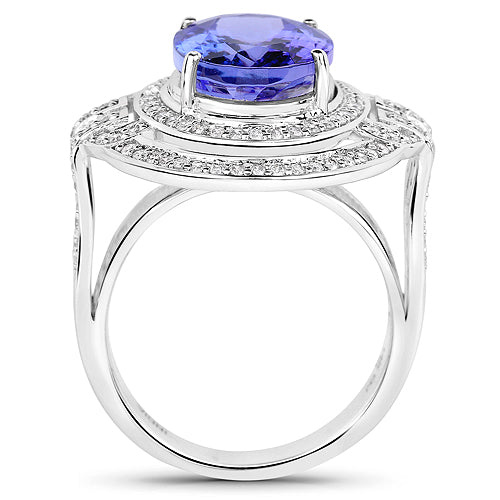 14K White Gold 6.83 Carat Genuine Tanzanite and White Diamond Ring Bids.com