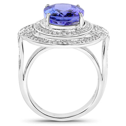 14K White Gold 6.83 Carat Genuine Tanzanite and White Diamond Ring Bids.com