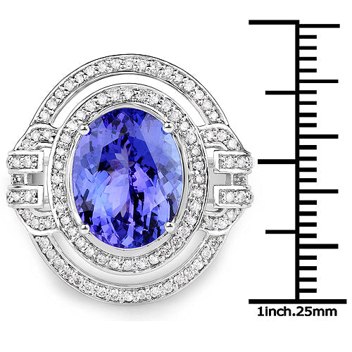 14K White Gold 6.83 Carat Genuine Tanzanite and White Diamond Ring Bids.com