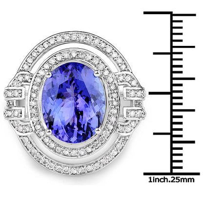 14K White Gold 6.83 Carat Genuine Tanzanite and White Diamond Ring Bids.com