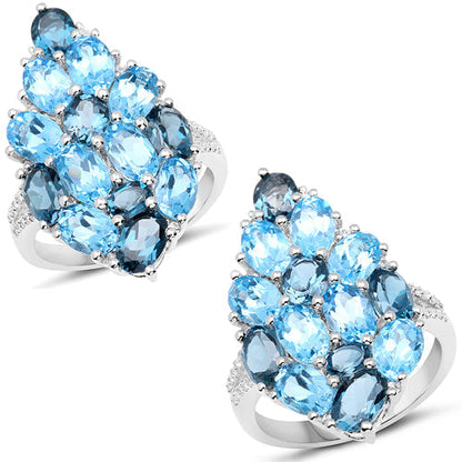 6.69 Carat Genuine Swiss Blue Topaz, London Blue Topaz and White Zircon .925 Sterling Silver Ring Bids.com